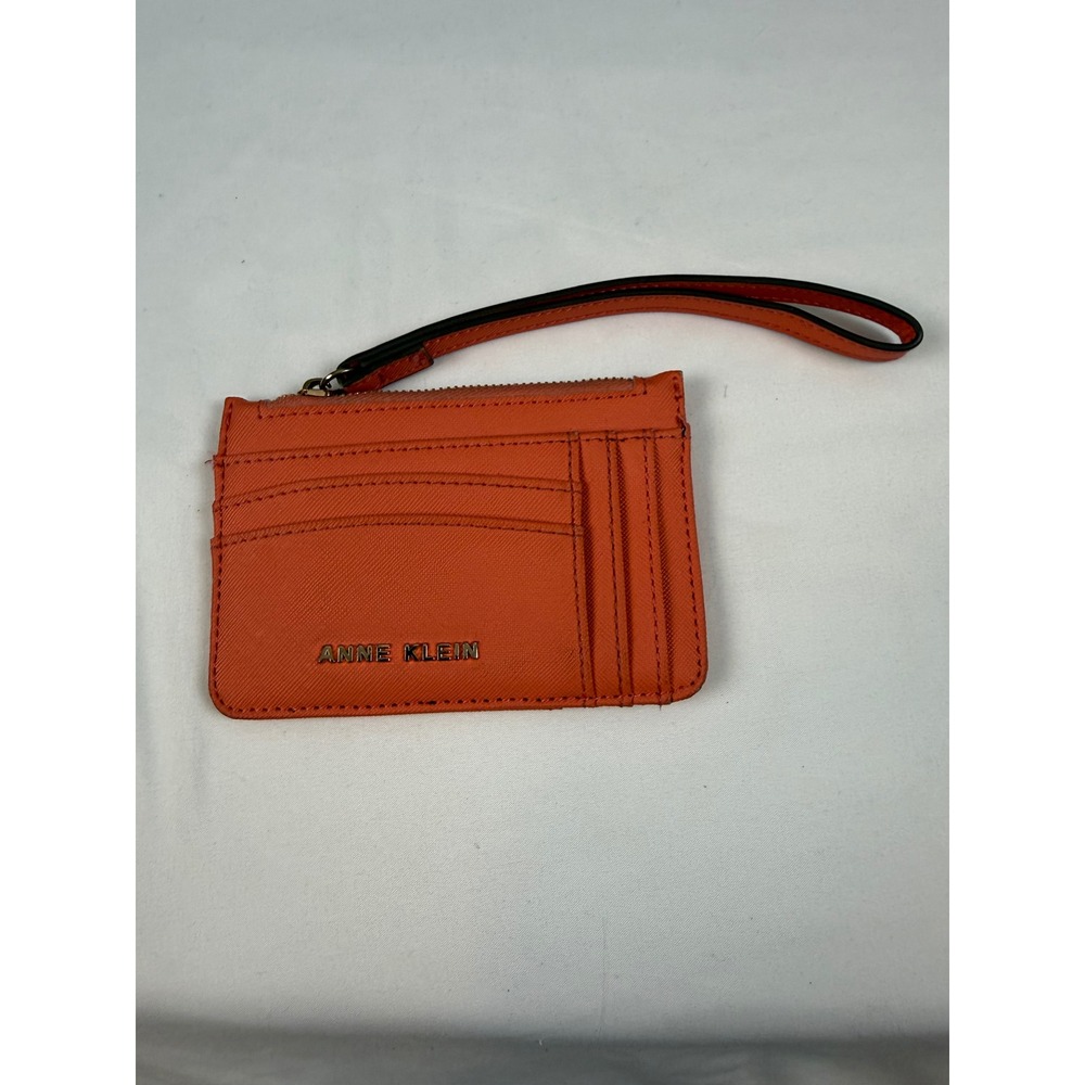 Anne Klein Orange Saffiano Card Case Wristlet Wallet Fall Halloween w/ ID Window